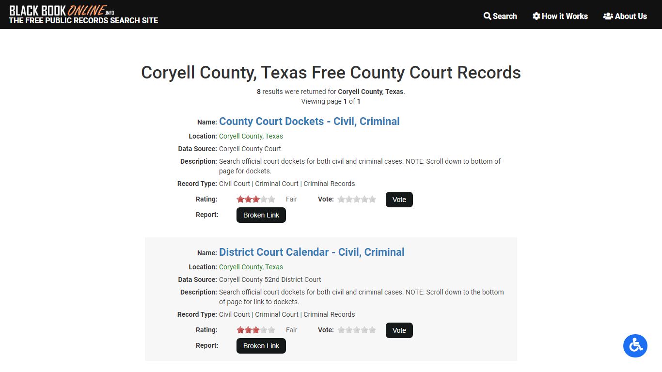 Coryell County, Texas Free County Court Records - Black Book Online